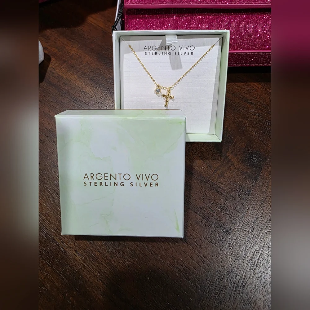 Argento Vivo Gold-Tone Cross Necklace with Crystal Accent